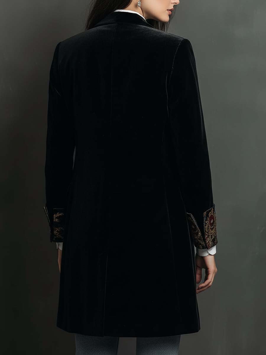 Celine | Women's Black Velvet Longline Baroque Blazer