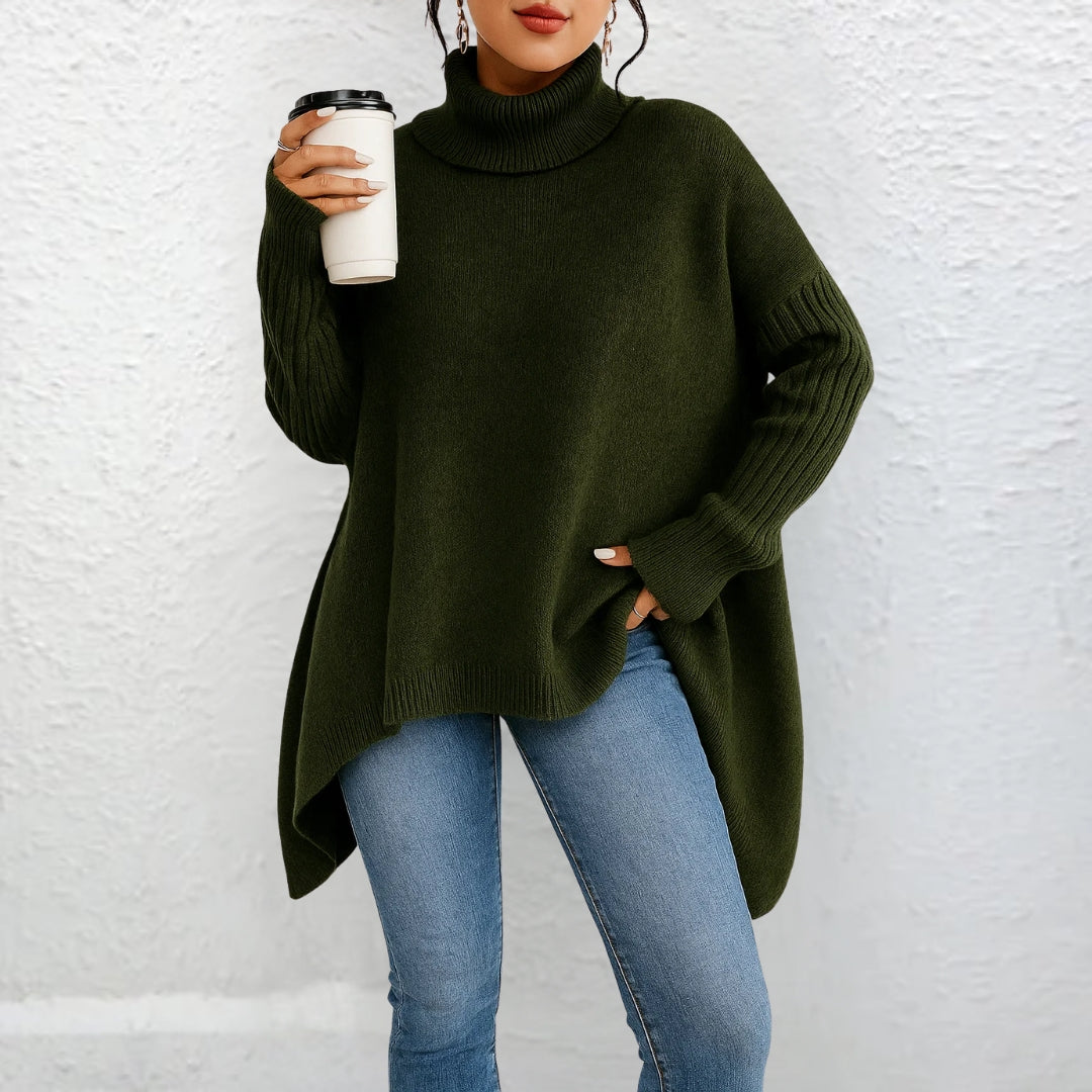 Celia | Women's Asymmetric Hem Turtleneck Sweater