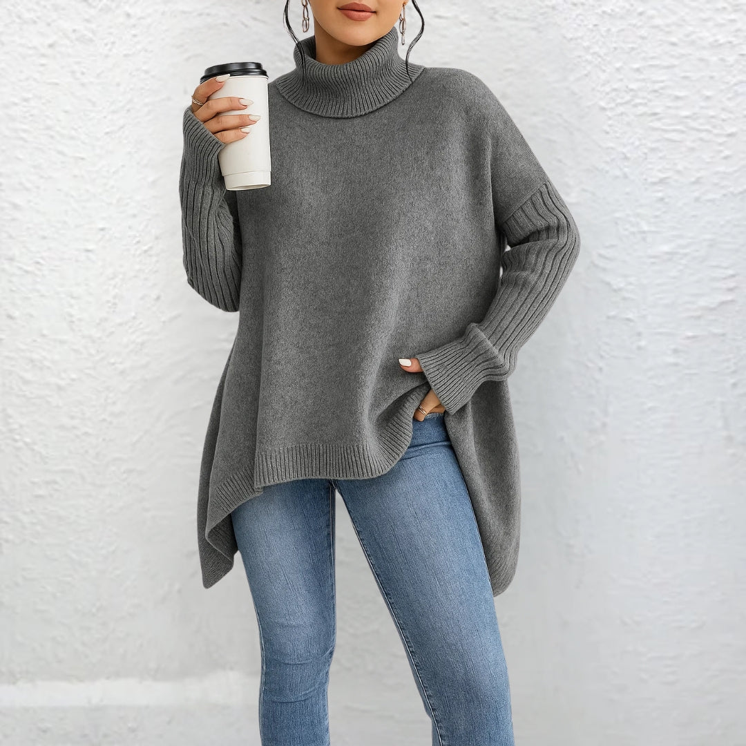 Celia | Women's Asymmetric Hem Turtleneck Sweater