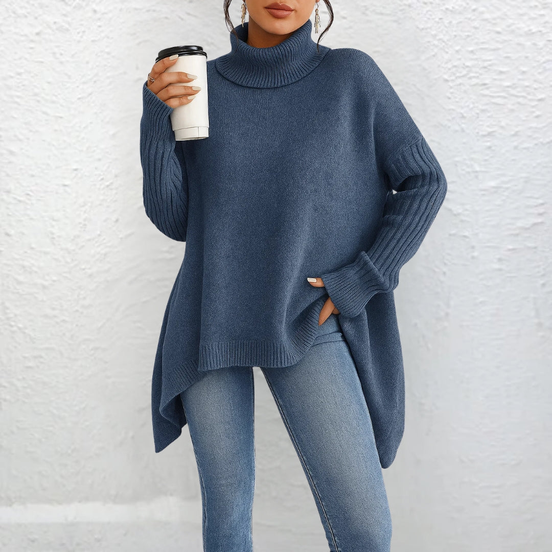 Celia | Women's Asymmetric Hem Turtleneck Sweater