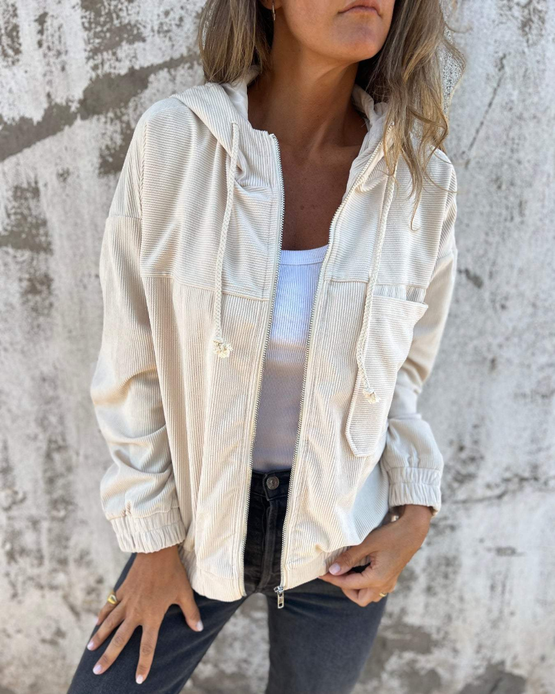 Hattie | Women's Ribbed Hooded Zip Jacket