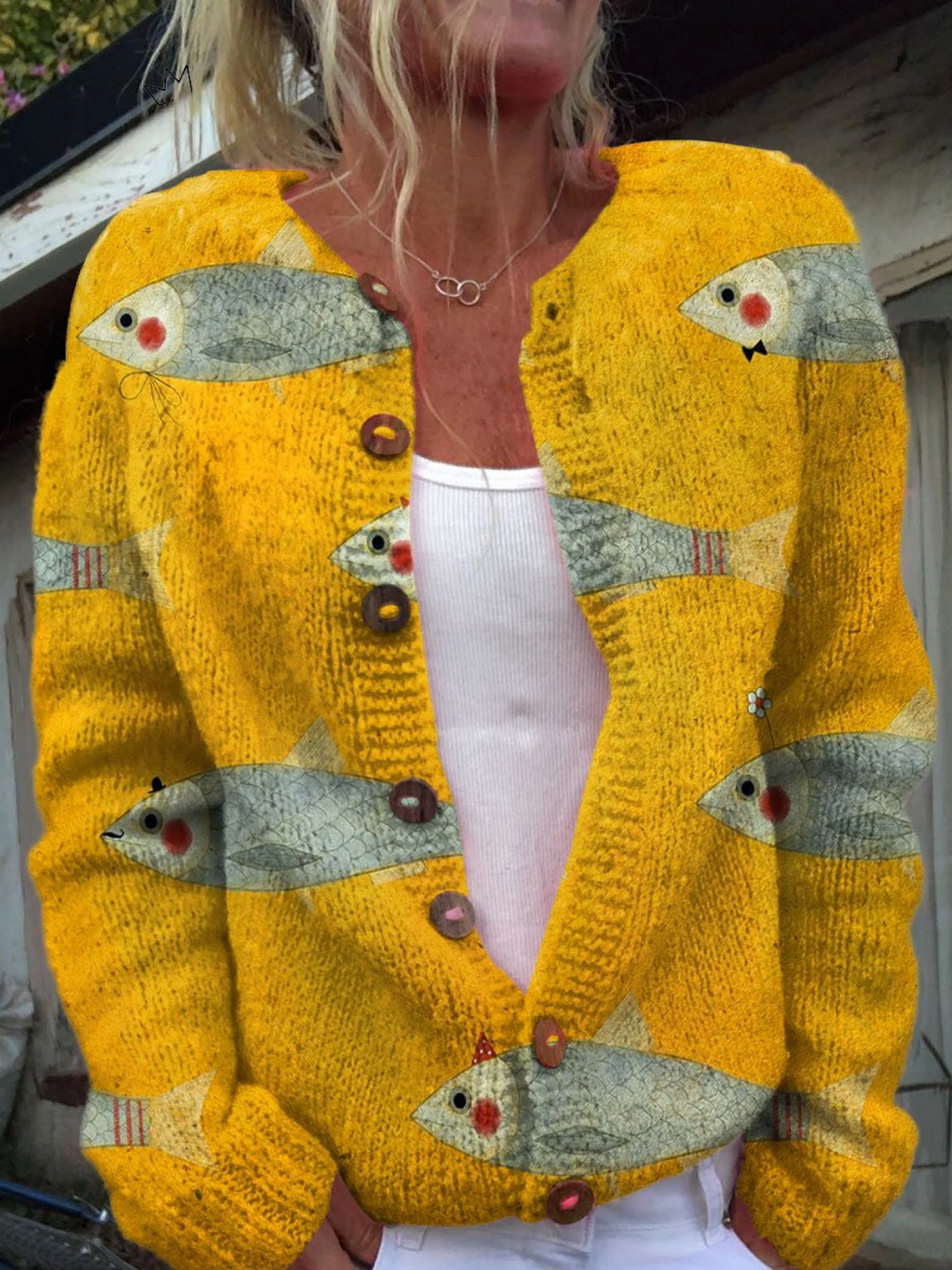 Sofia | Women's Fish Print Knit Cardigan