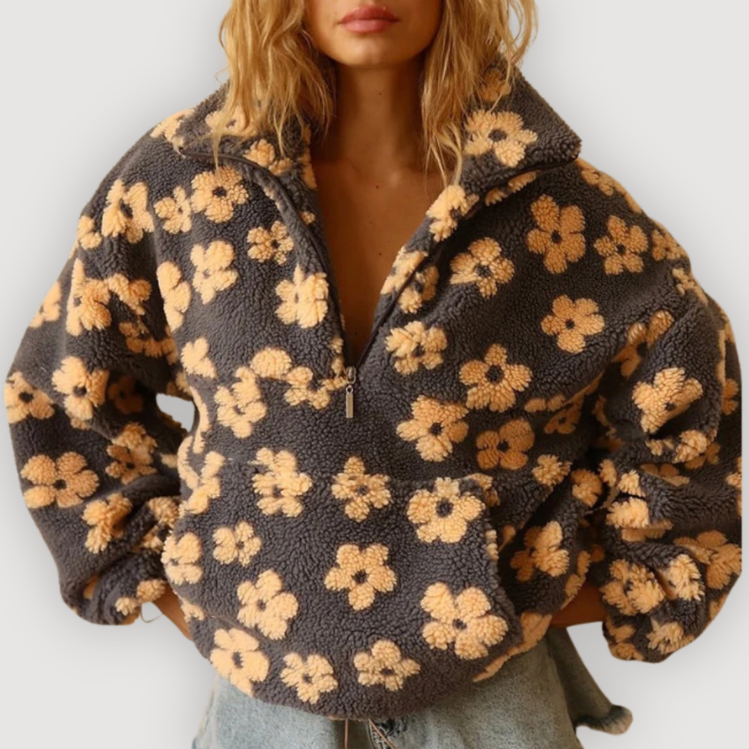 Cecily | Women's Floral Print Half-Zip Sweater