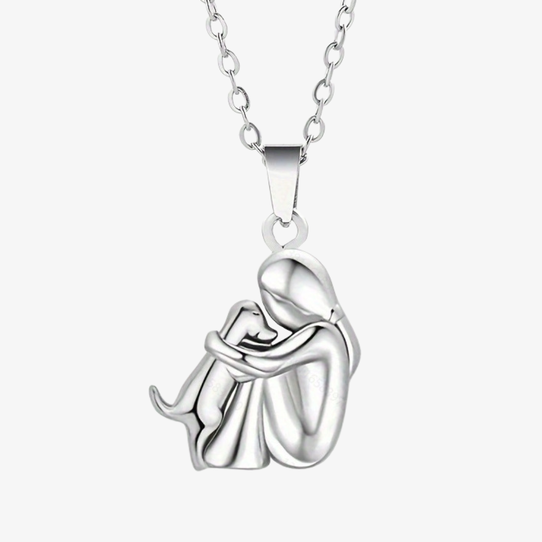 Marian | Women's Girl Hugging Dog Necklace