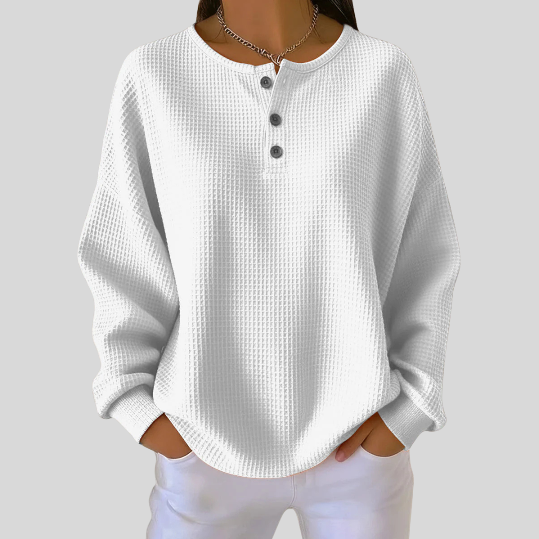Gwen | Women's Waffle Knit Button Neck Sweater