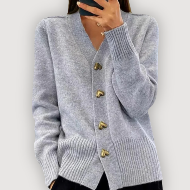 Carmen | Women's Heart Button V Neck Cardigan