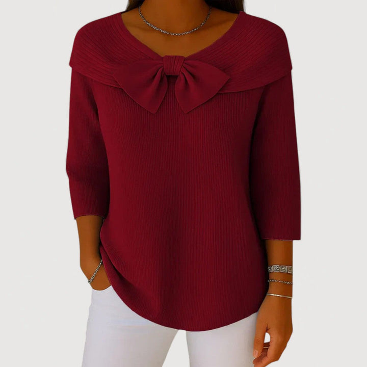 Vivian | Women's Ribbed Knit Bow Neck Top