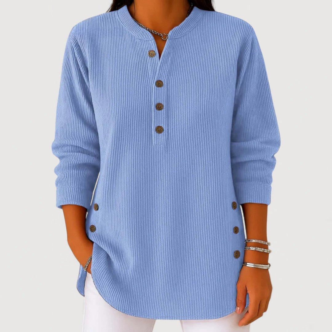 Diane | Women's Ribbed Button V-Neck Top