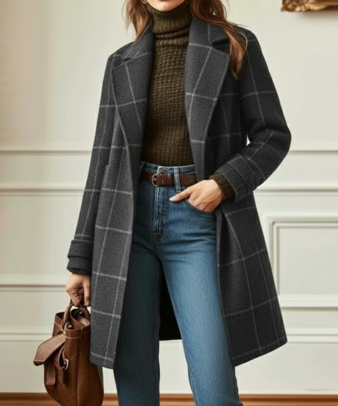 Meredith | Women's Windowpane Check Longline Coat