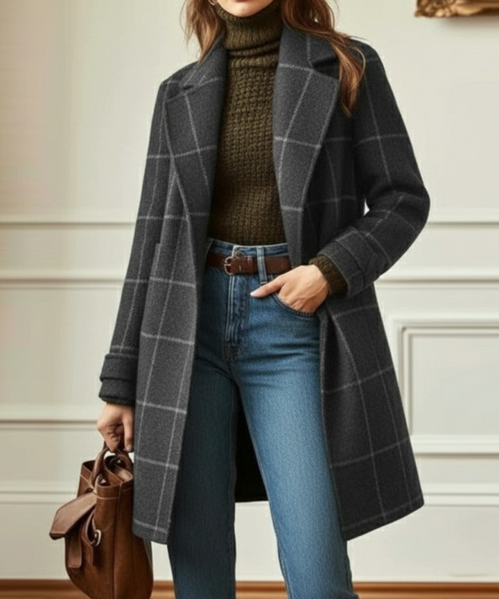 Meredith | Women's Windowpane Check Longline Coat