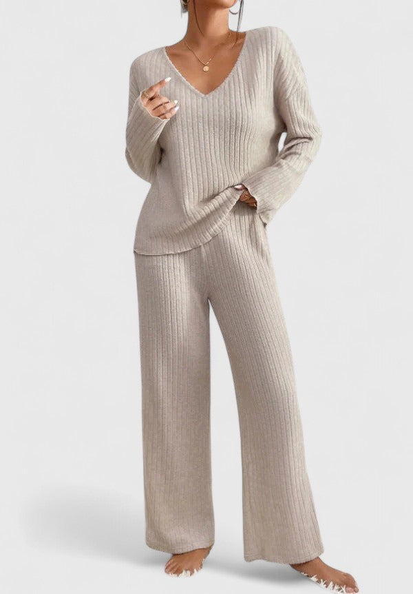 Delia | Women's Ribbed Knit Wide-Leg Lounge Set