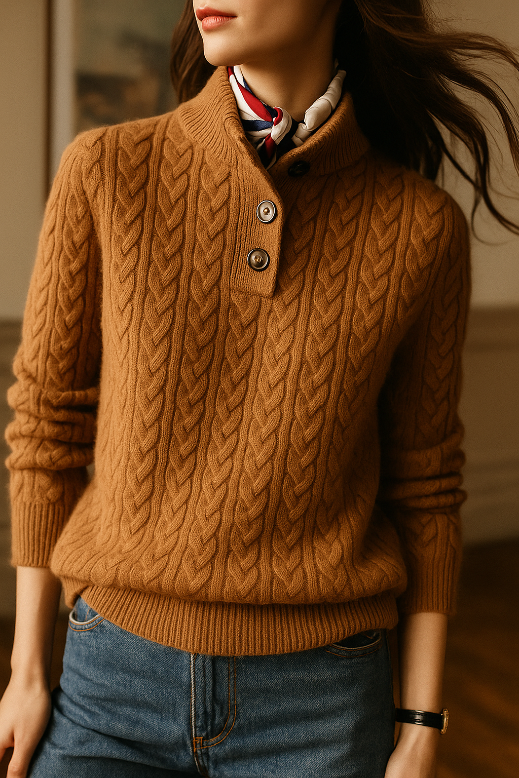 Stella | Women's Cable Knit Button Up Sweater