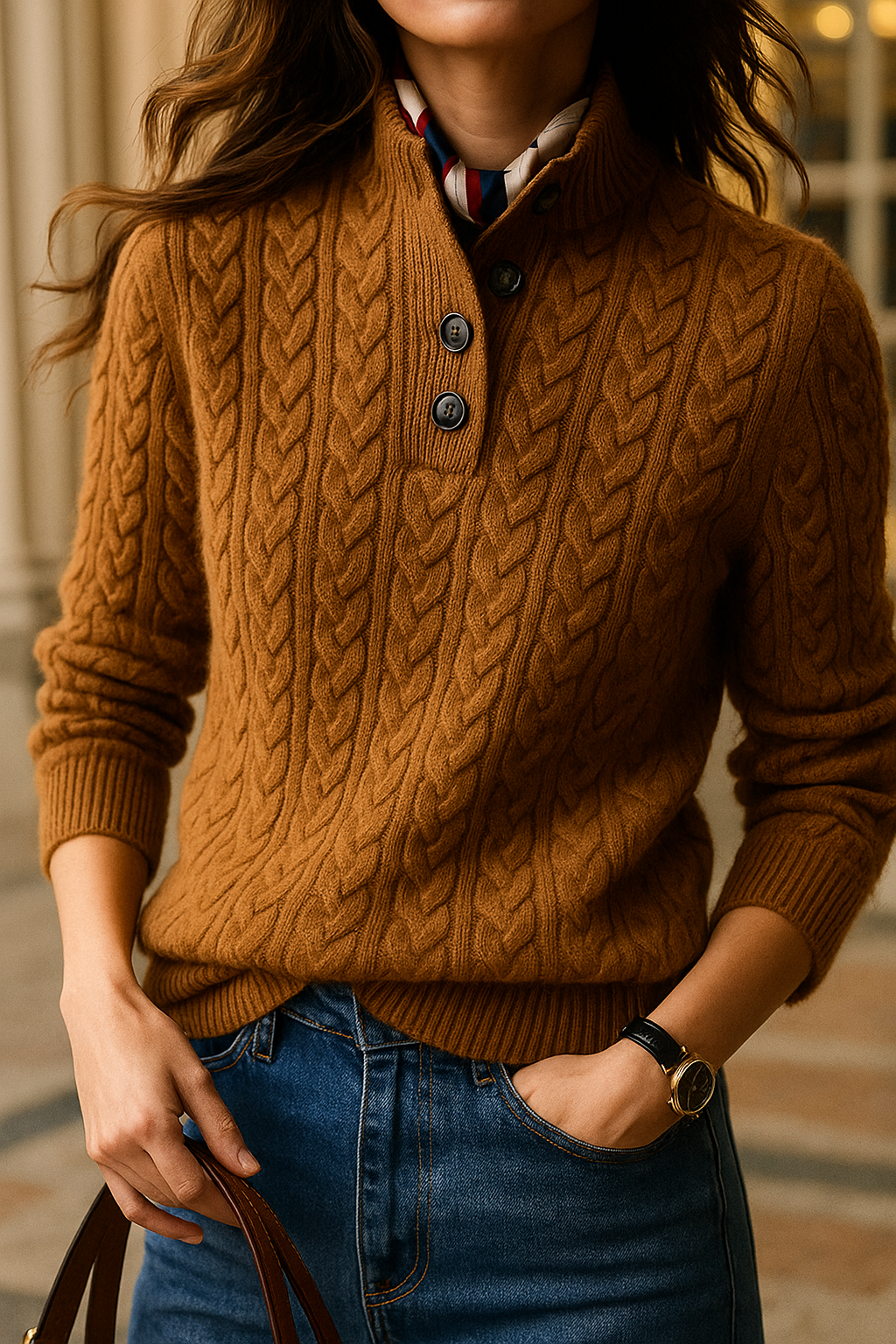 Stella | Women's Cable Knit Button Up Sweater