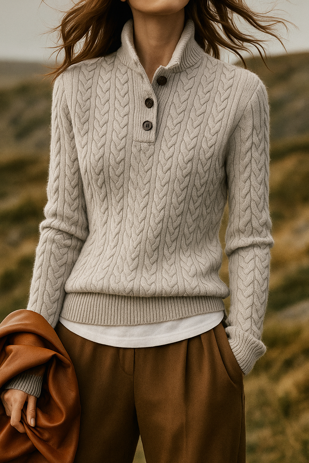Stella | Women's Cable Knit Button Up Sweater