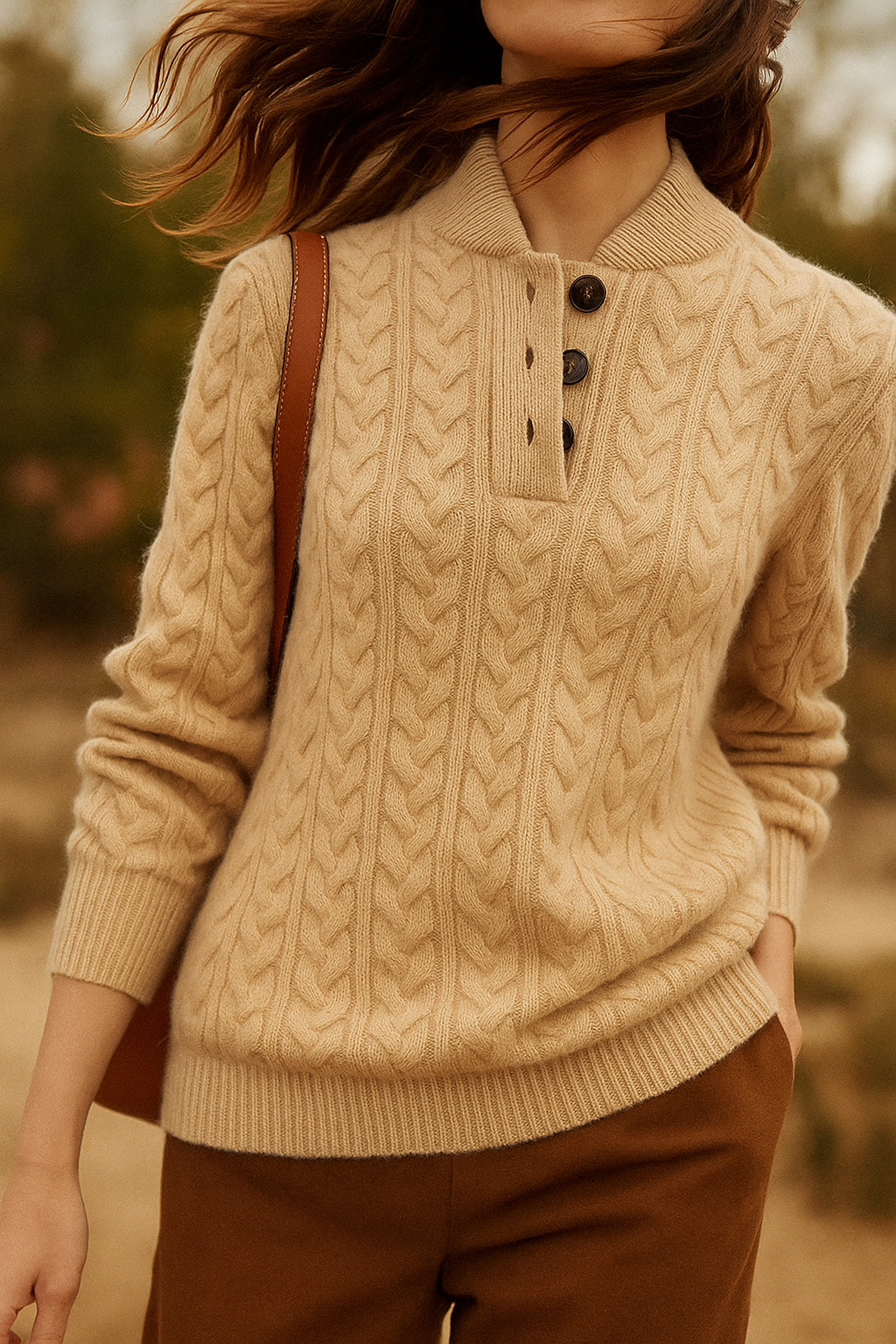 Stella | Women's Cable Knit Button Up Sweater