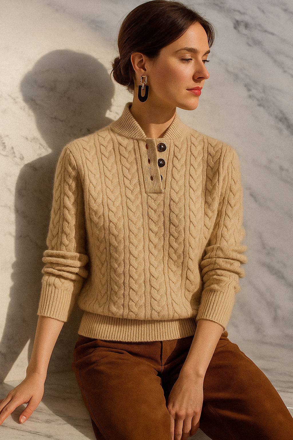 Stella | Women's Cable Knit Button Up Sweater