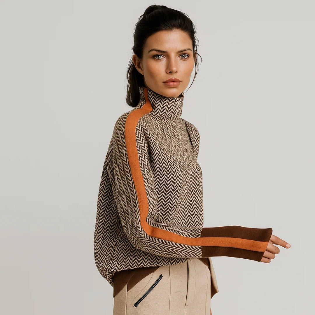 Joanna | Women's Herringbone High Neck Sweater