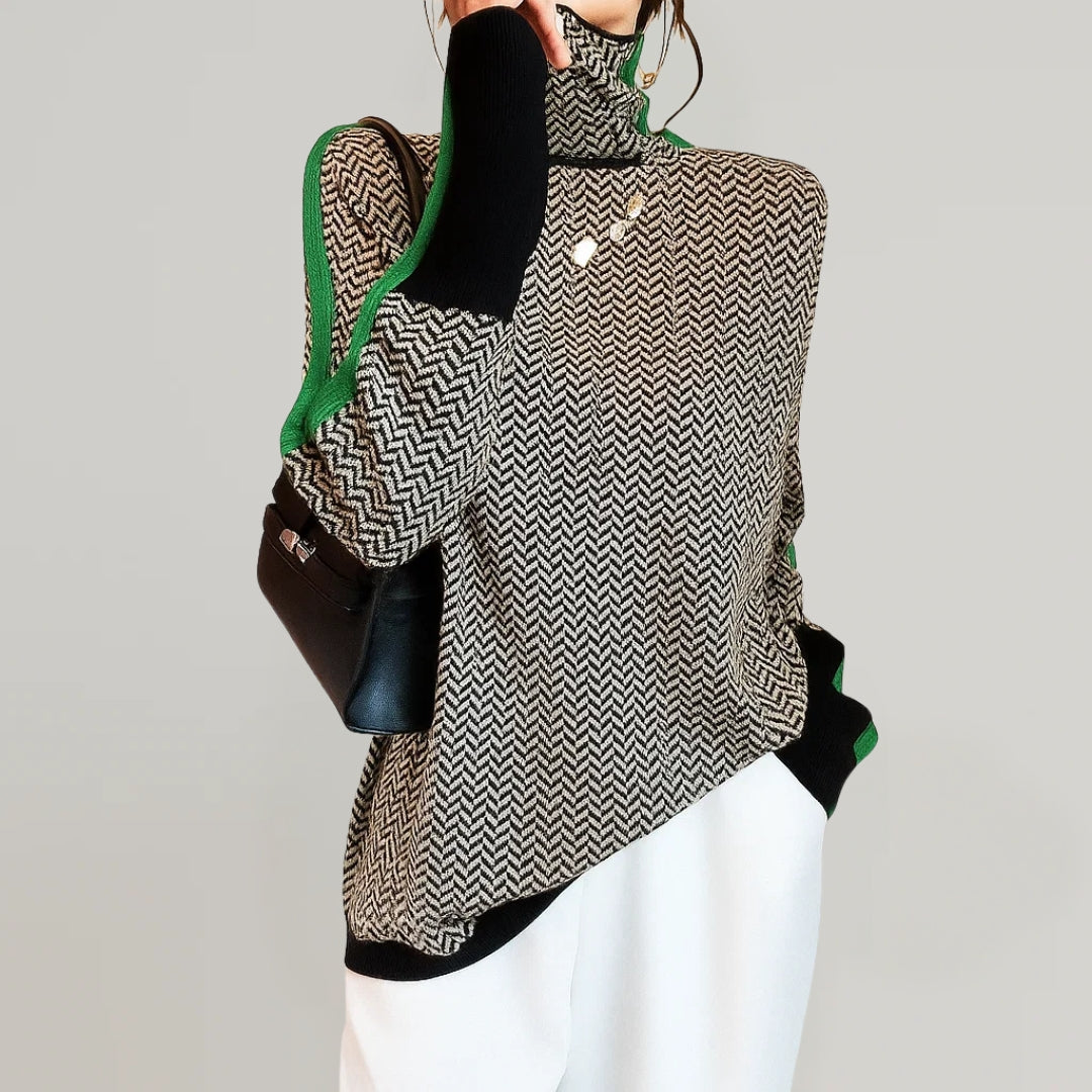 Joanna | Women's Herringbone High Neck Sweater