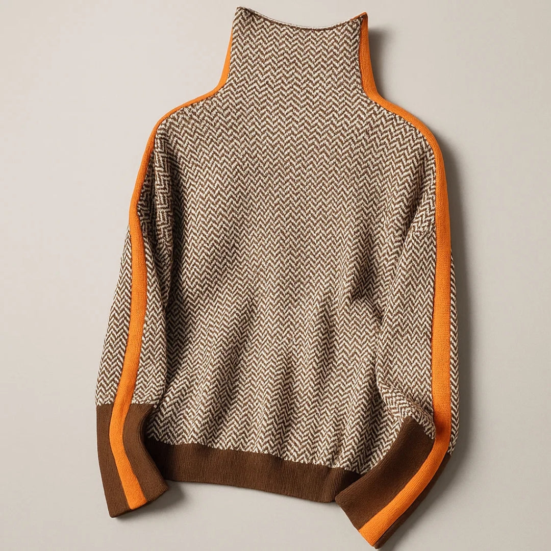 Joanna | Women's Herringbone High Neck Sweater