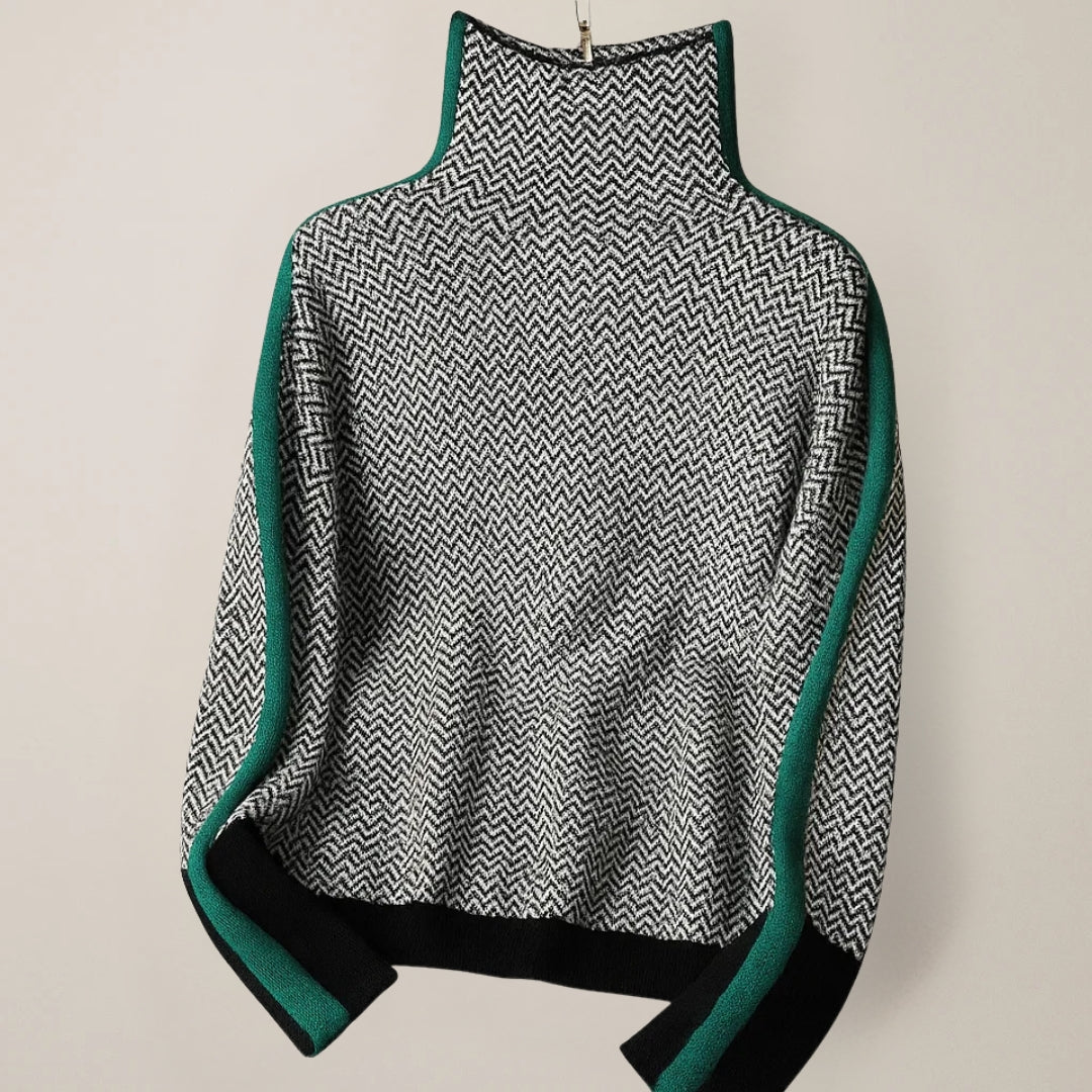 Joanna | Women's Herringbone High Neck Sweater