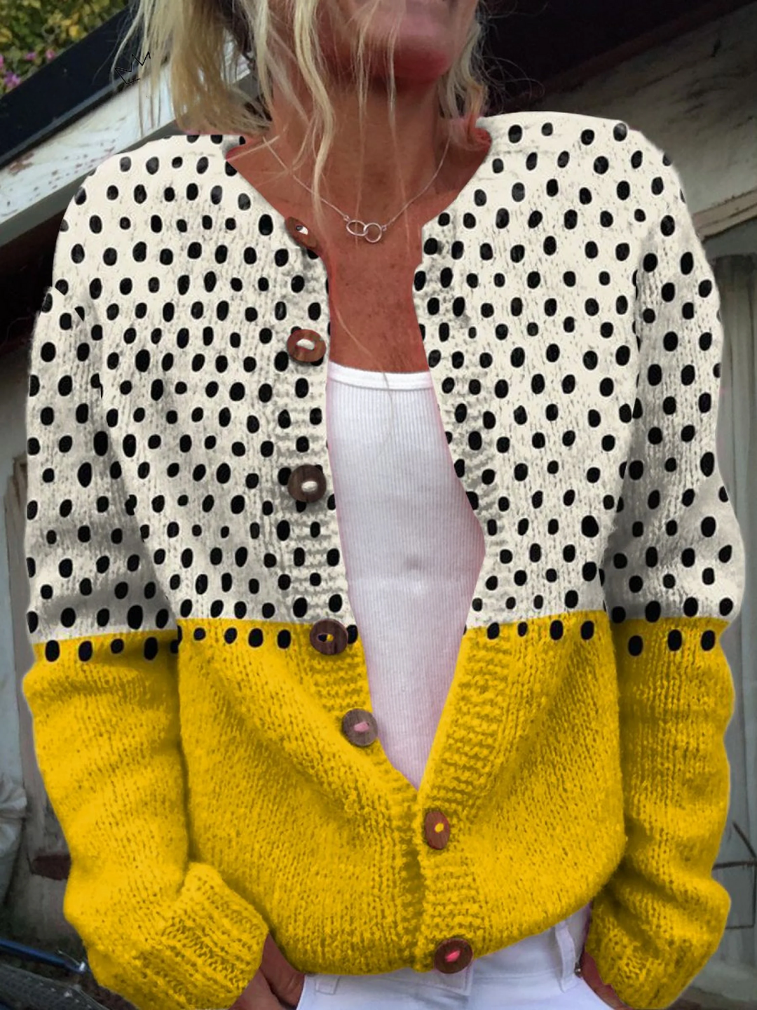 Dana | Women's Polka Dot Color Block Cardigan