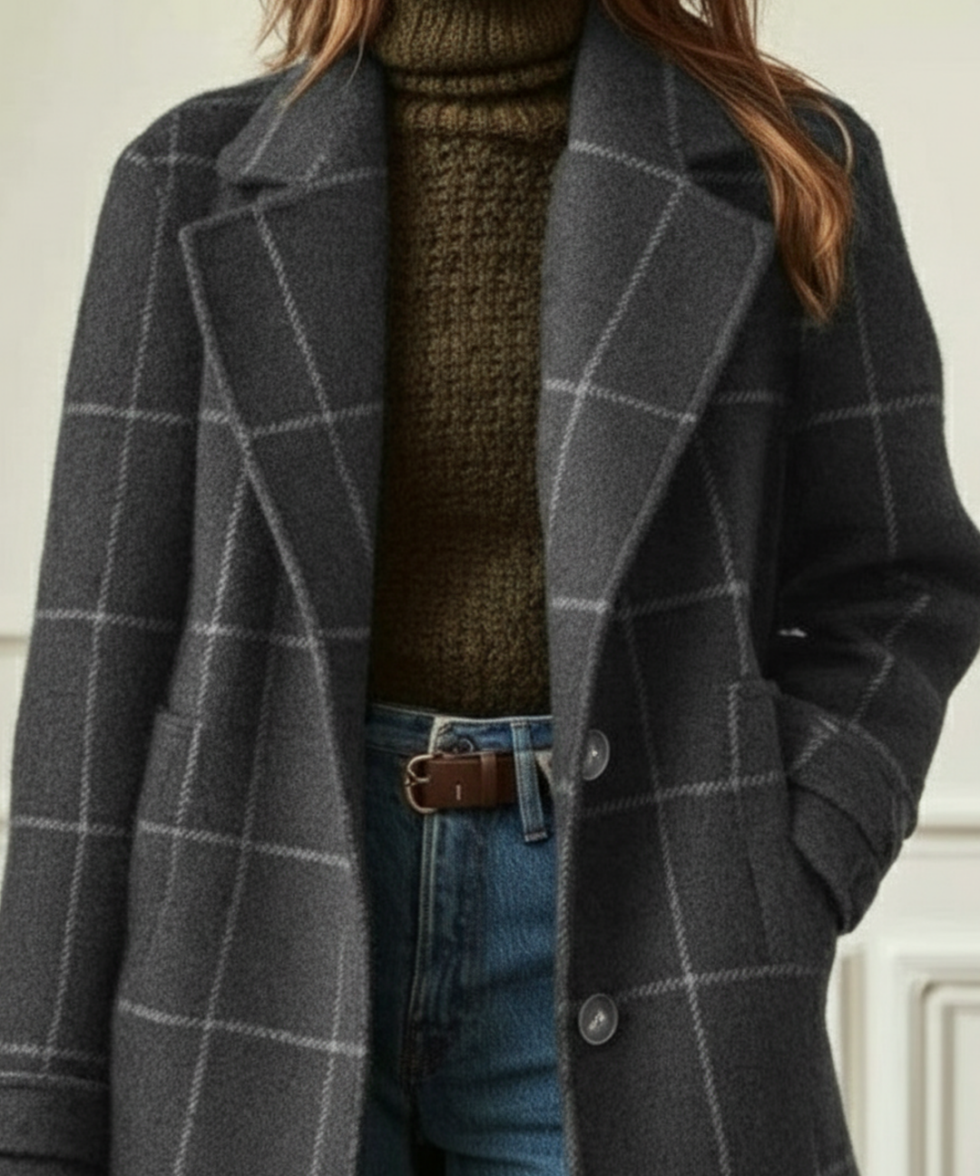 Meredith | Women's Windowpane Check Longline Coat
