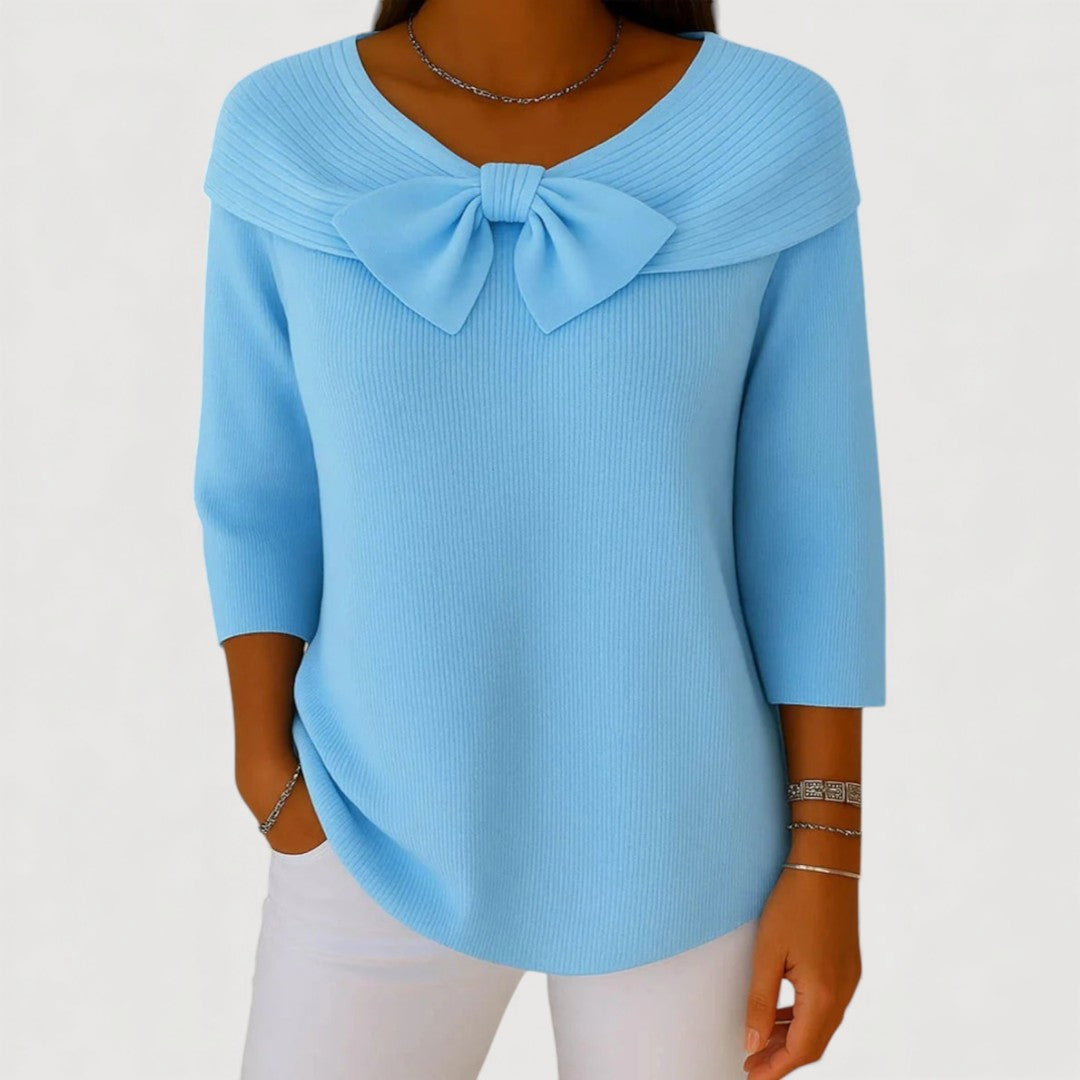 Vivian | Women's Ribbed Knit Bow Neck Top
