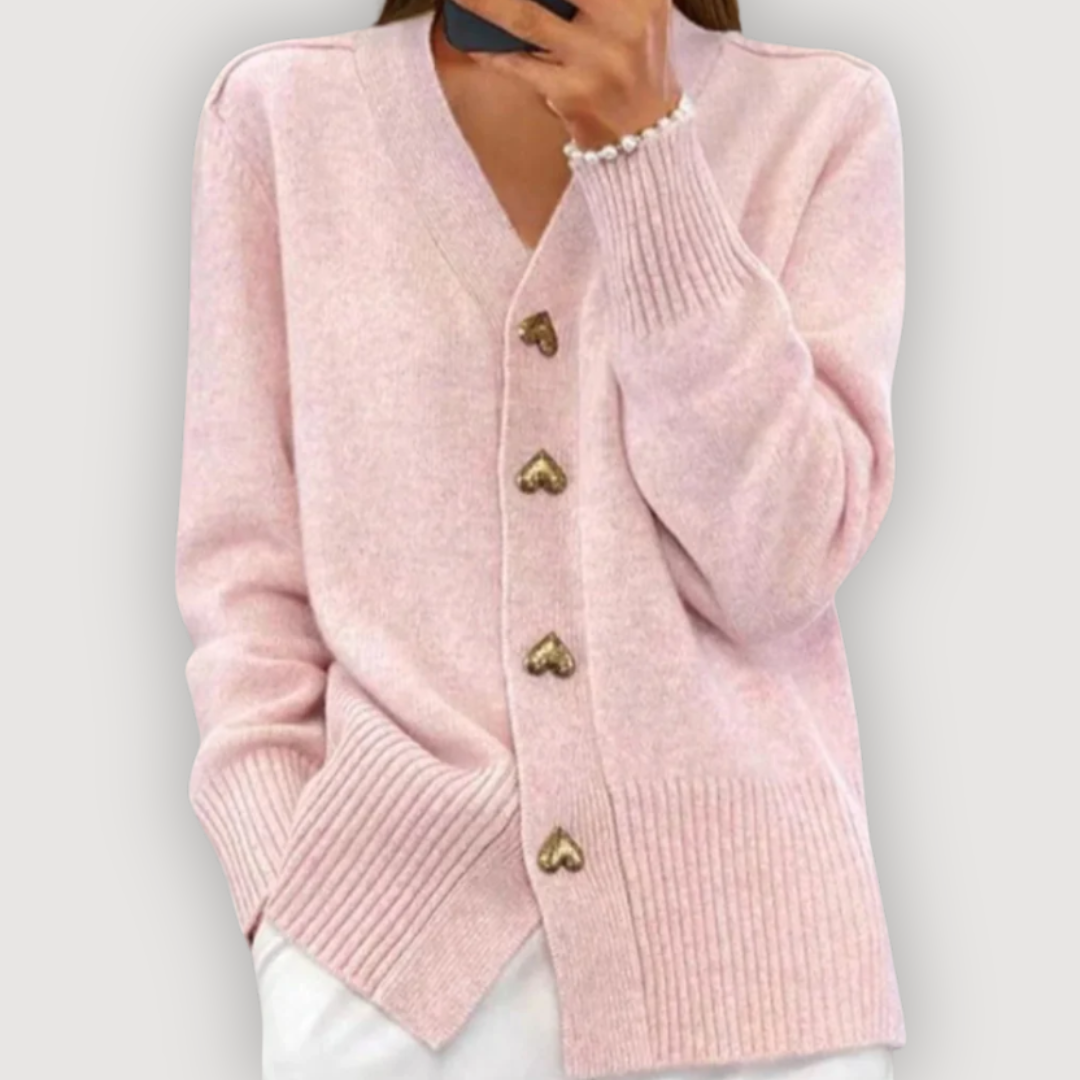 Carmen | Women's Heart Button V Neck Cardigan