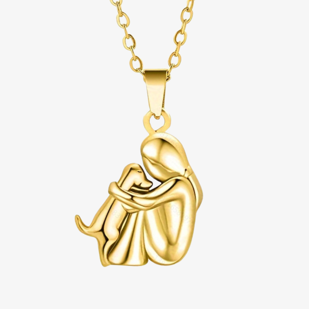 Marian | Women's Girl Hugging Dog Necklace