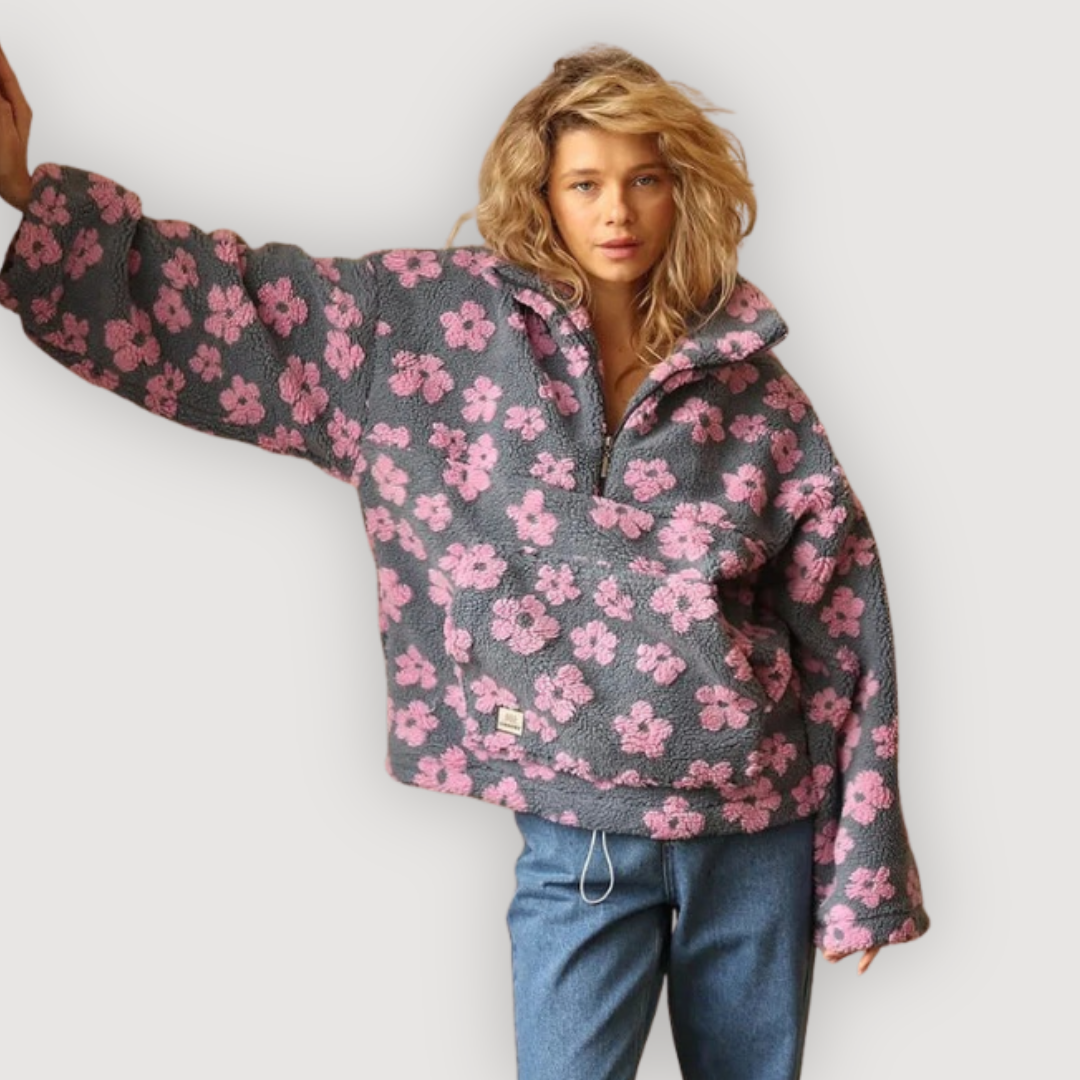 Cecily | Women's Floral Print Half-Zip Sweater