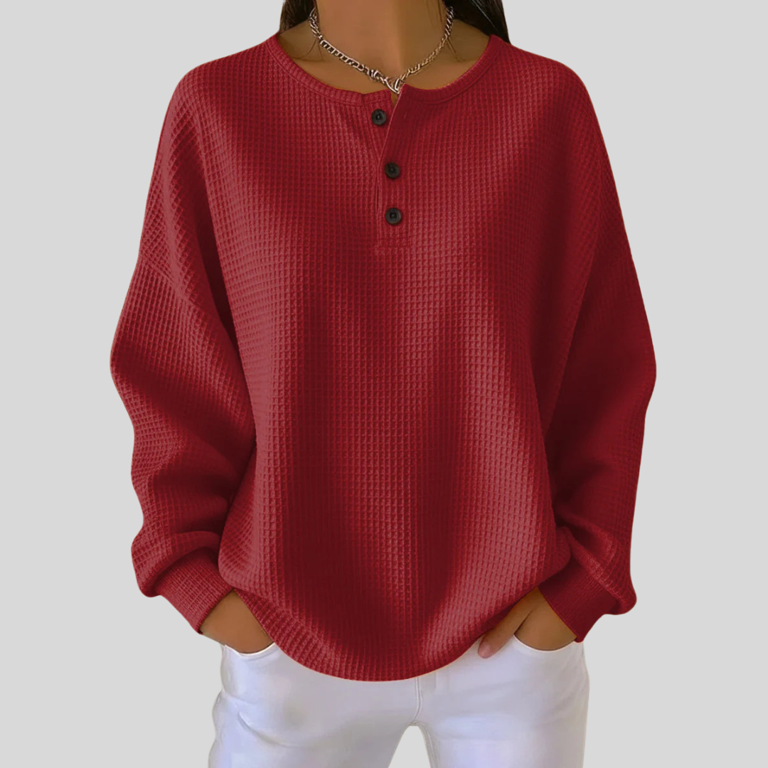 Gwen | Women's Waffle Knit Button Neck Sweater