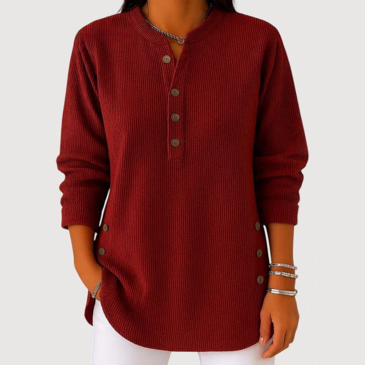 Diane | Women's Ribbed Button V-Neck Top