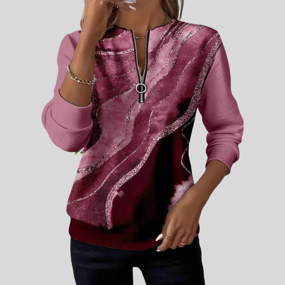 Estelle | Women's Vintage Print Half Zip Sweatshirt