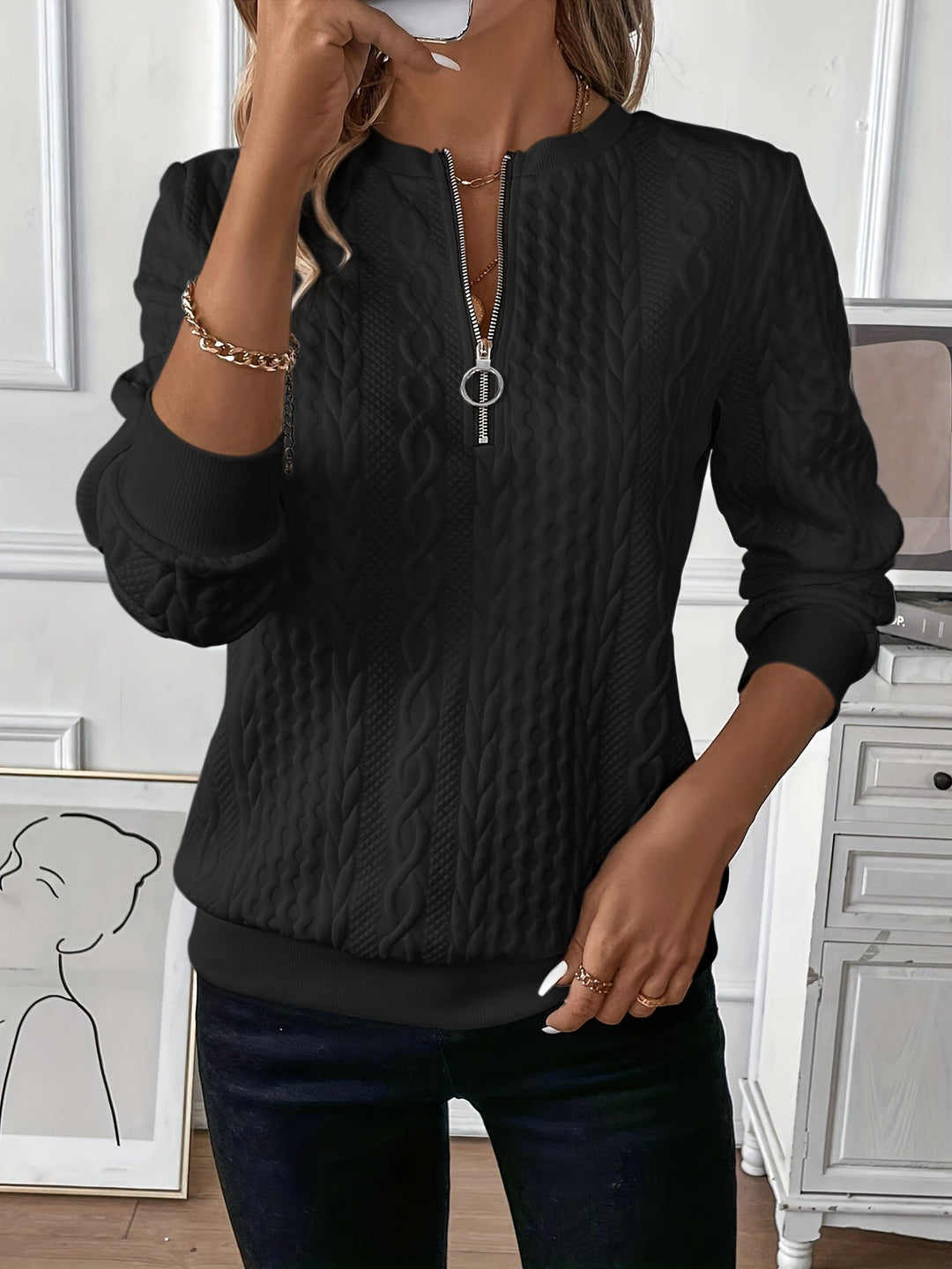 Abigail | Women's Cable Knit Quarter-Zip Sweater