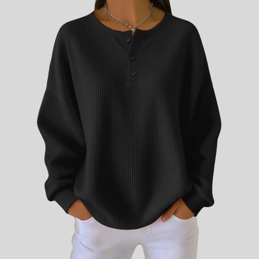Gwen | Women's Waffle Knit Button Neck Sweater