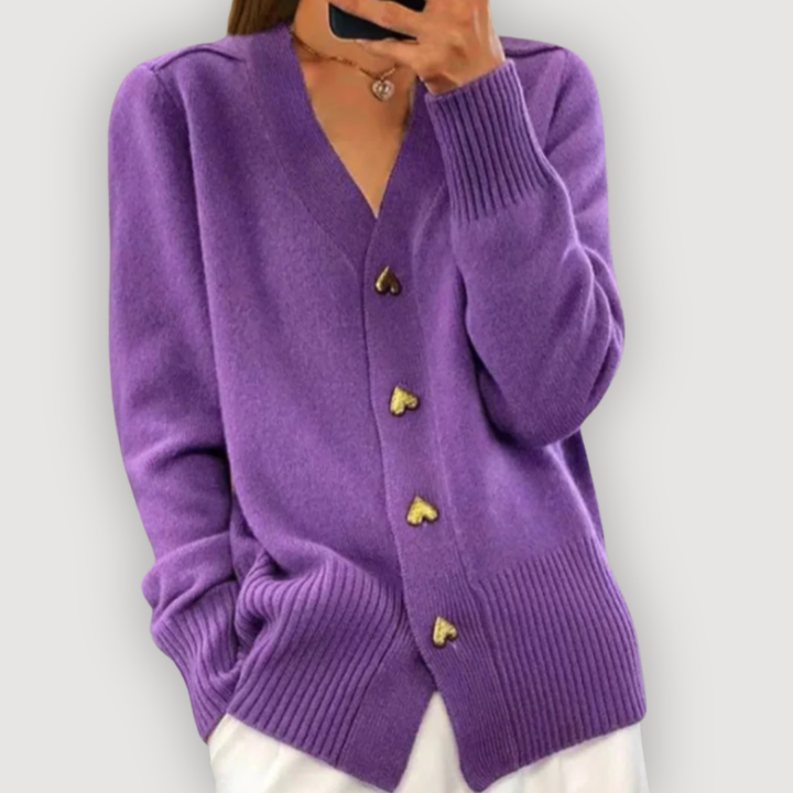Carmen | Women's Heart Button V Neck Cardigan