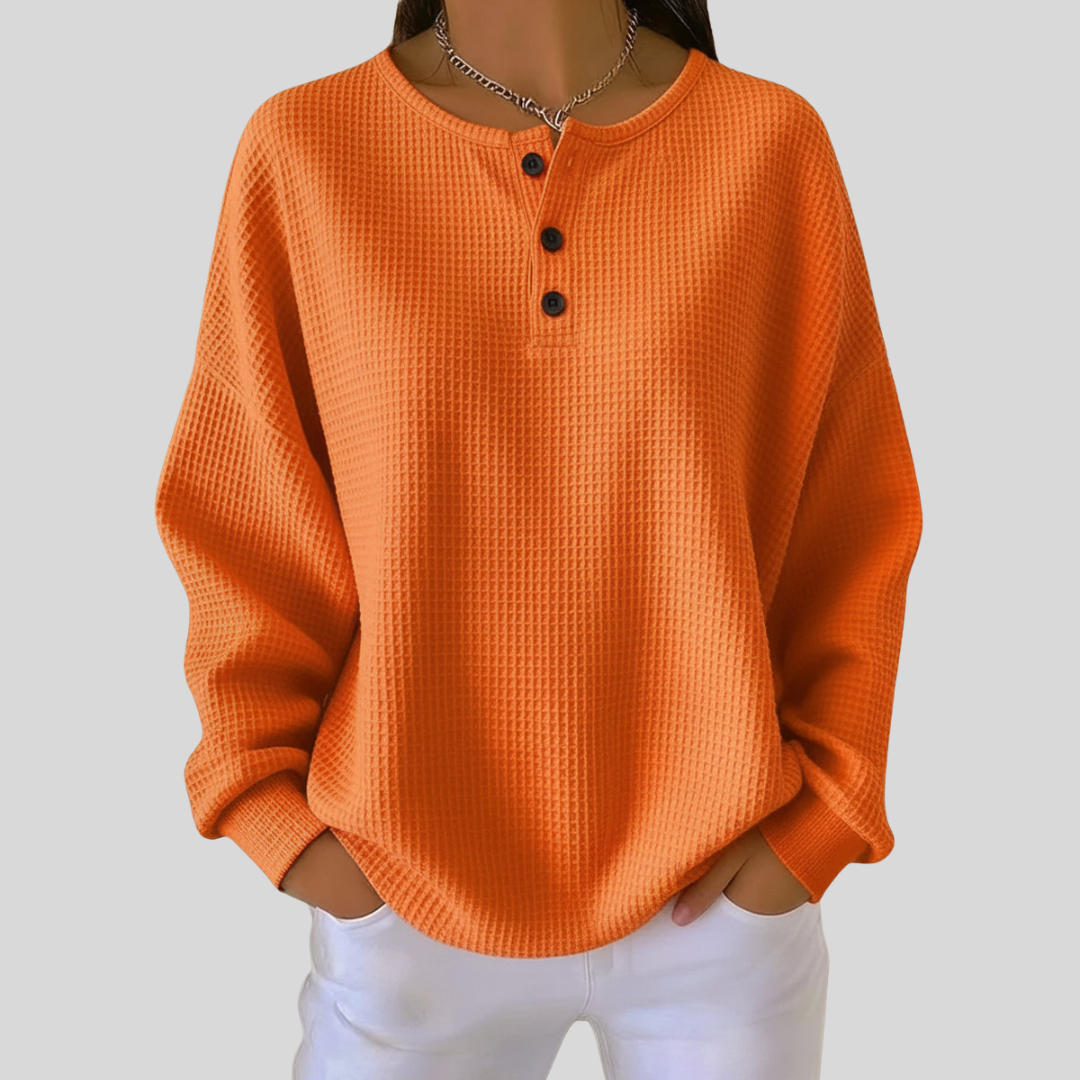 Gwen | Women's Waffle Knit Button Neck Sweater