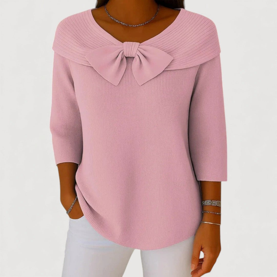 Vivian | Women's Ribbed Knit Bow Neck Top