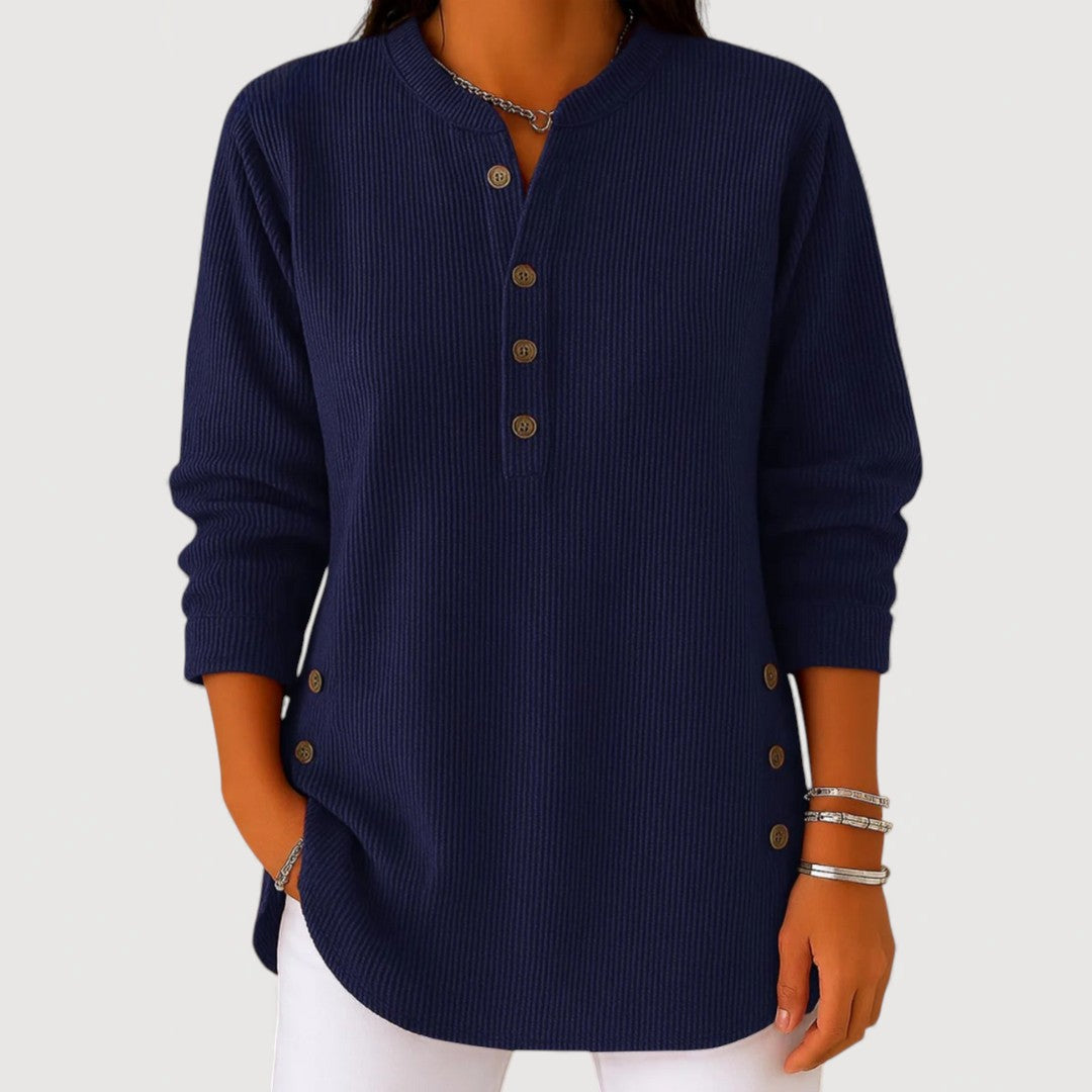 Diane | Women's Ribbed Button V-Neck Top