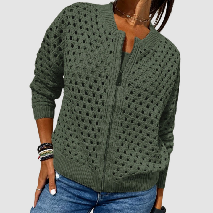 Bianca | Women's Knitted Cutout Zip Cardigan
