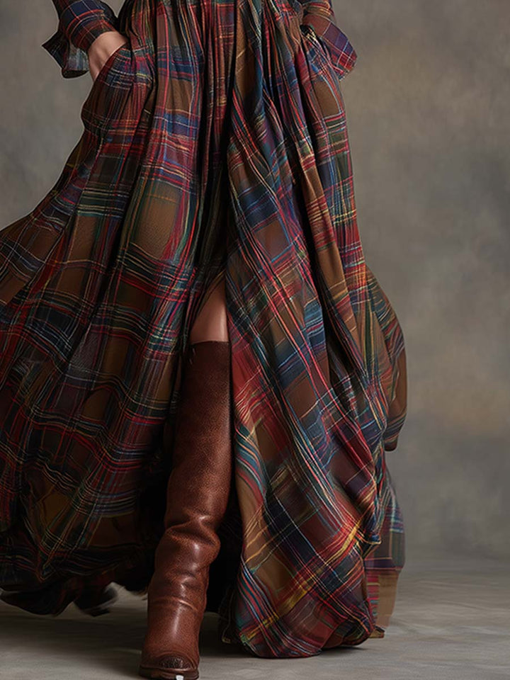 Autumn | Women's Plaid Belted Shirt Dress