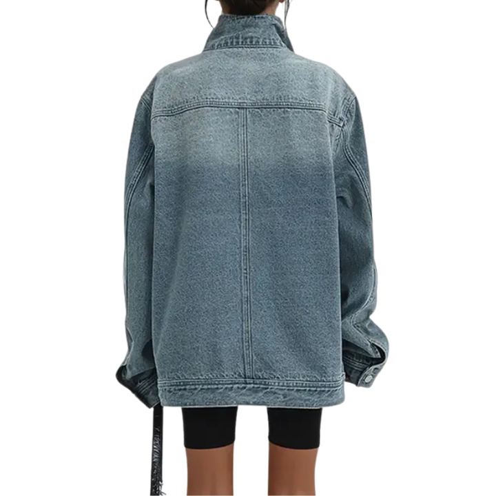 Sybil | Women's Asymmetric High Collar Denim Jacket
