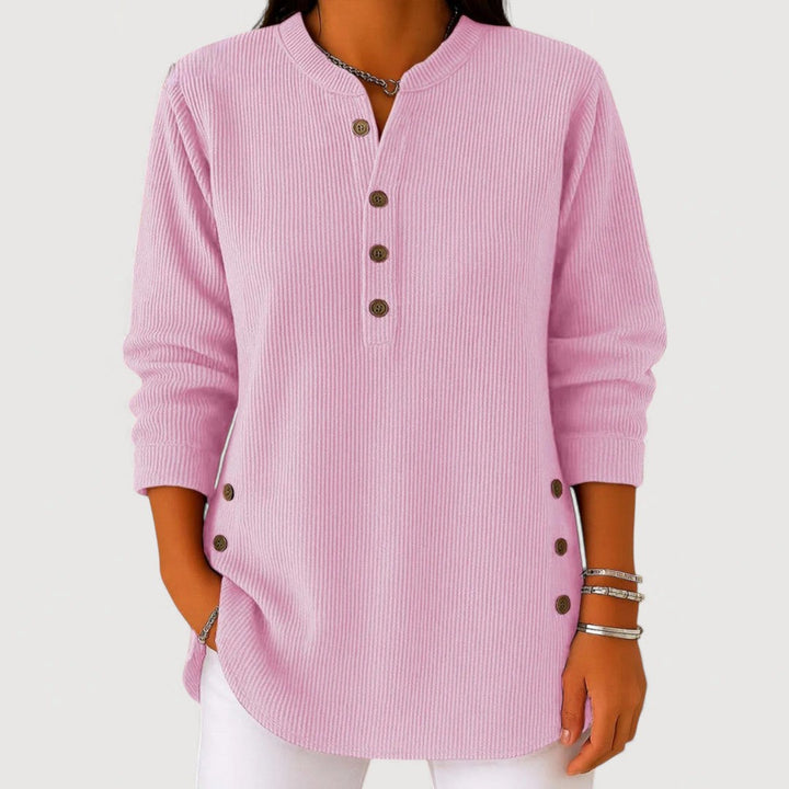 Diane | Women's Ribbed Button V-Neck Top