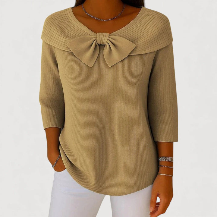 Vivian | Women's Ribbed Knit Bow Neck Top
