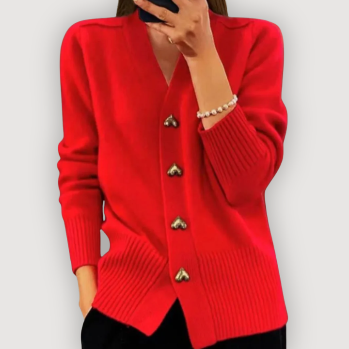 Carmen | Women's Heart Button V Neck Cardigan