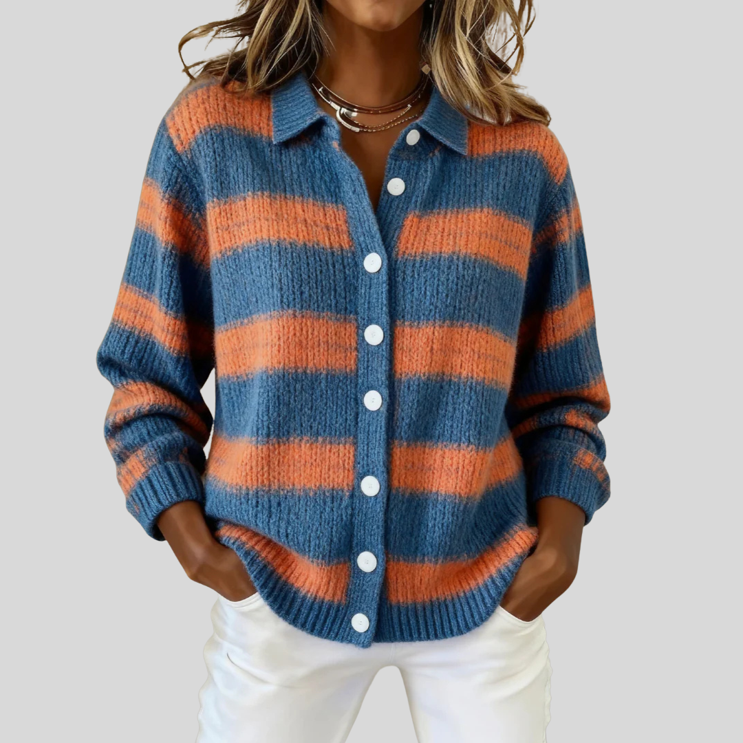 Enid | Women's Striped Knit Button Cardigan