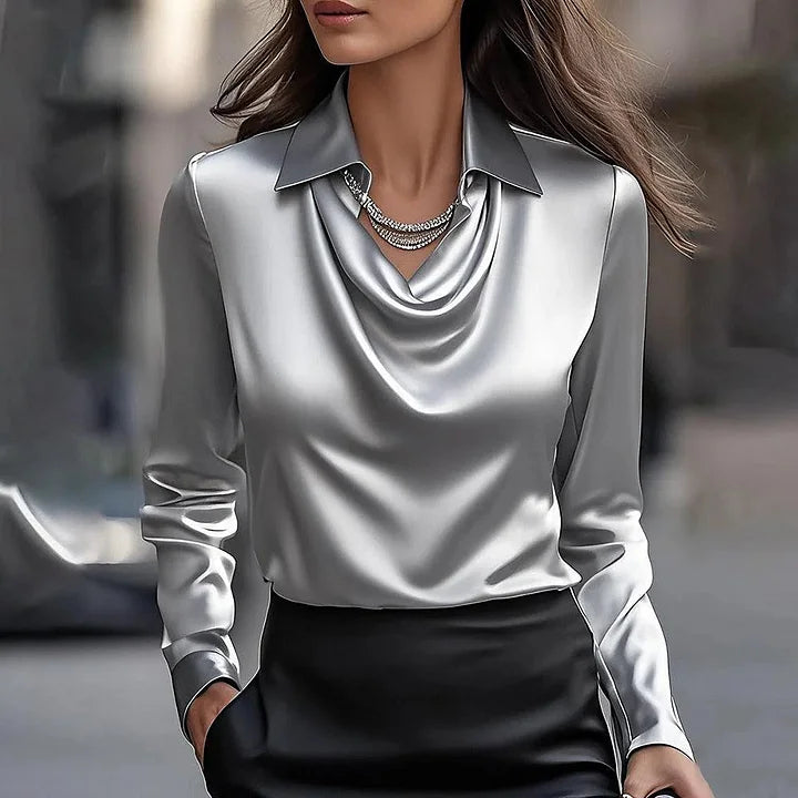 Shelley | Women's Satin Draped V-Neck Blouse