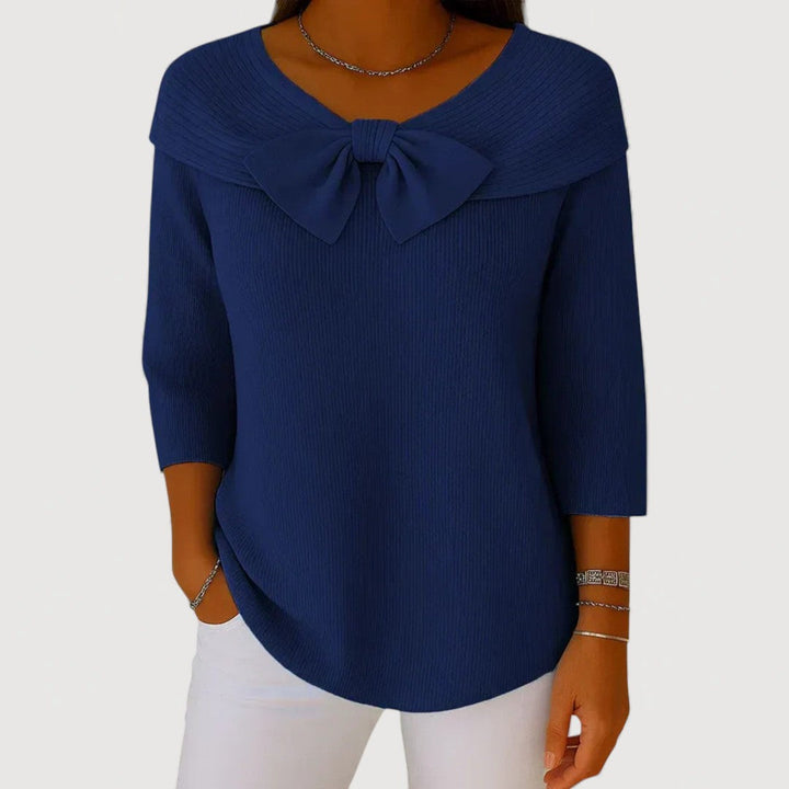 Vivian | Women's Ribbed Knit Bow Neck Top