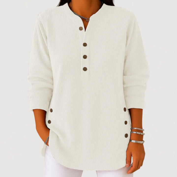 Diane | Women's Ribbed Button V-Neck Top