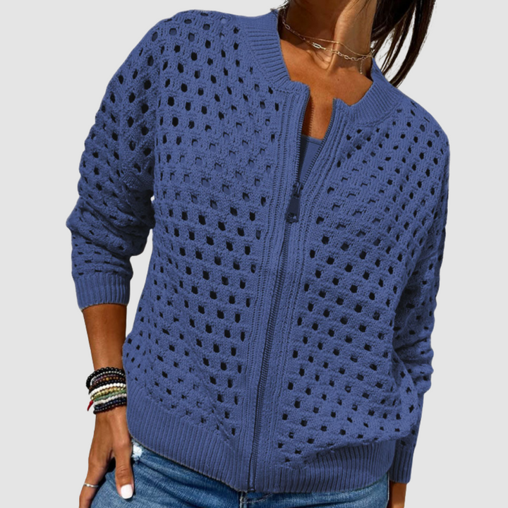 Bianca | Women's Knitted Cutout Zip Cardigan